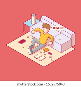 Man in living room vector illustration. Freelancer, workplace, quarantine design concept