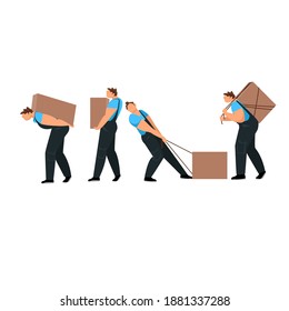 a man with a load. a worker loads boxes. a person carries a heavy load. vector image
