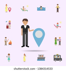 Man, location cartoon icon. Universal set of travel for website design and development, app development