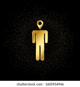 Man, location gold, icon. Vector illustration of golden particle