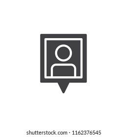 Man location pin vector icon. filled flat sign for mobile concept and web design. Friend position simple solid icon. Symbol, logo illustration. Pixel perfect vector graphics