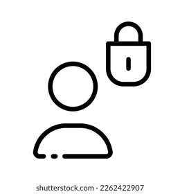 Man with lock line icon. Lock, password, security, hacker, antivirus, hacking, insurance, privacy. Defense concept. Vector line icon on white background