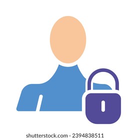 Man with a lock. Private information protection, personal data, limited access, security system, account, id confirmation, identity verification, unavailable. Colorful icon on white background