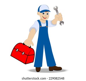 man locksmith with a hammer and gripsack in a hand,vector illustration