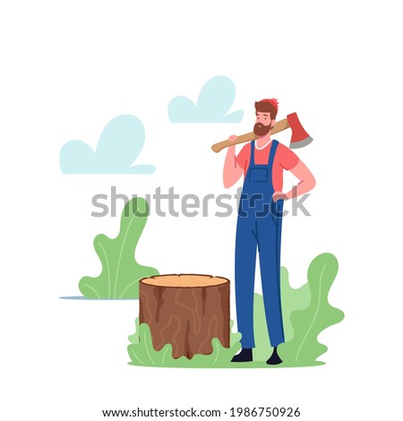 Similar – Image, Stock Photo Woodcutter, logger, is cutting firewood, logs of wood, with motor chainsaw near the river