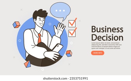 Man with logical thinking. Business concept. man with right marks. businessman shows the correct schedule of growth and development and a schedule. smart decision. Vector illustration.