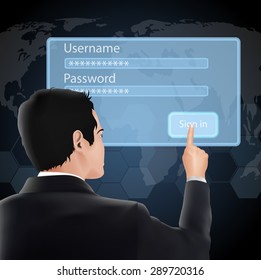 Man log-in and  password. vector