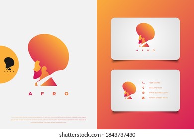 Man logo with afro haircut and orange gradient. Bearded man with creative concept for barber shop or business logo