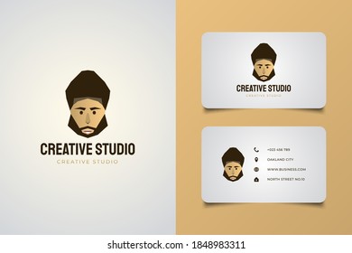Man logo with beard, mustache, and afro hair for your business. Suitable for creative studio logo , animation industry or barbershop business