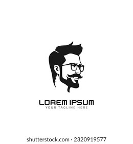 Man logo with glasses and mustache icon silhouette vector isolated on white background.