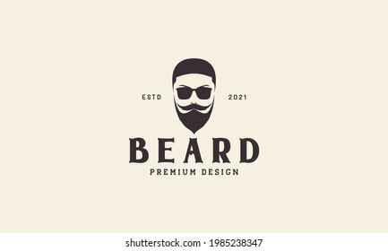 man with long beard head vintage logo symbol icon vector graphic design illustration