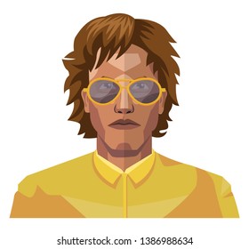 Man with long brown hair wearing glasses illustration vector on white background