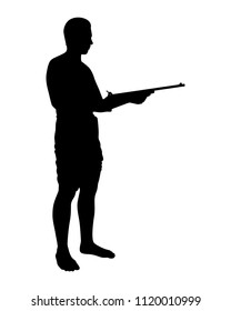 Man with Long gun silhouette vector