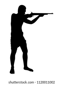 Man with Long gun silhouette vector
