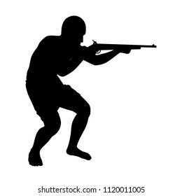 Man with Long gun silhouette vector