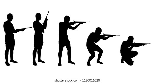 Man with Long gun silhouette vector set