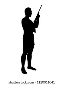 Man with Long gun silhouette vector