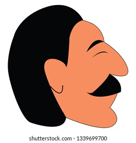 Un hombre con el pelo largo y el mustacho dibujo o ilustración de color vectorial