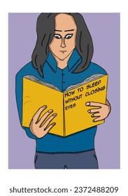 Man with long hair reading a book