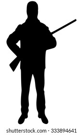 Man with long leather jacket and  rifle