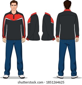 man long short polo t-shirt red, gray and jeans pants blue