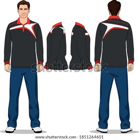 man long short polo t-shirt red, gray and jeans pants blue