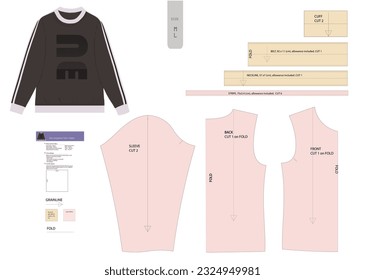 Man Long sleeve sweatshirt sewing pattern with O-neck and cuffs. Sizes M-L.