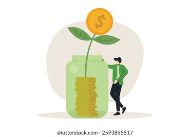 Man Long term investing or savings for retirement fund, income results for business