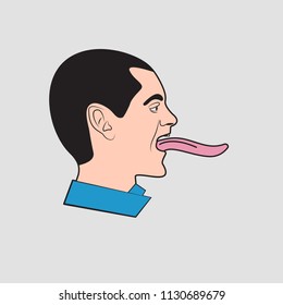 Man with long tongue, chatterbox, liar, gossip. Vector illustration