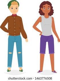 Man look fashion character clothing vector boy cartoon dress up clothes with fashion pants or shoes illustration boyish men or boy T-short isolated on white background