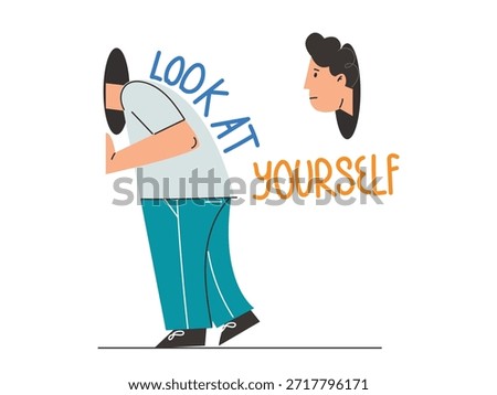 Man look in hole and see himself, look at yourself