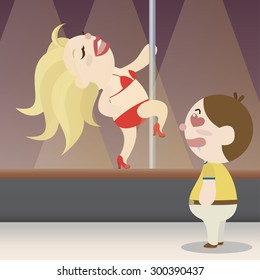 man look at sexy pole dancer cartoon vector 