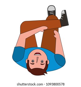 man look up sitting crossed legs top view