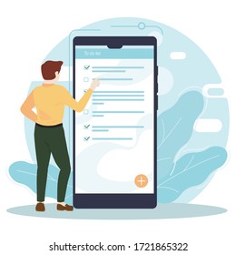 Man look at task list