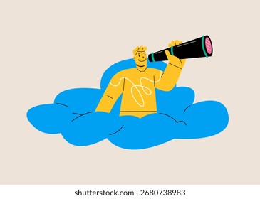 Man look through telescope to find new opportunities. Colorful vector illustration
 
