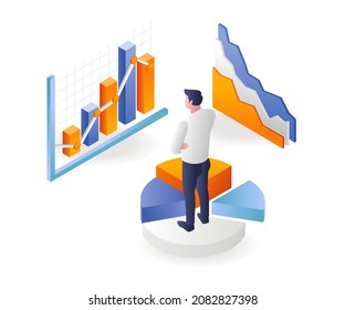 Man looking at analytical data pie chart