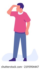 Man looking around. Person searching for direction. Orientation concept