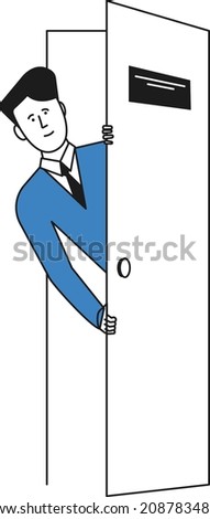 Man looking from behing door. Person peeking out