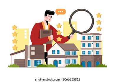 Man Looking for best house Illustration concept. Flat illustration isolated on white background.