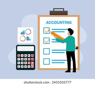 Man looking at bill, check or invoice flat vector illustration