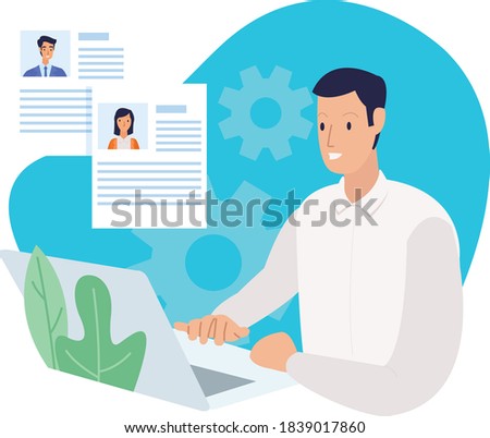 A man is looking at the biodata of several job applicants