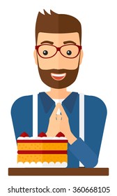 Man looking at cake.
