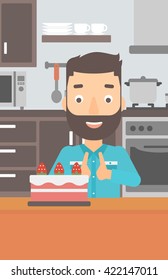 Hombre mirando el pastel.