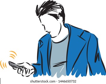 man looking cellphone vector illustration