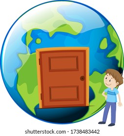 Hombre mirando la ilustración de puerta cerrada en la tierra