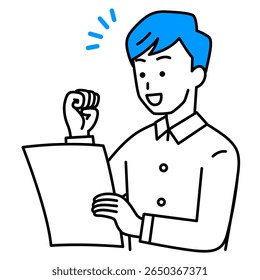 Man looking at documents with joy