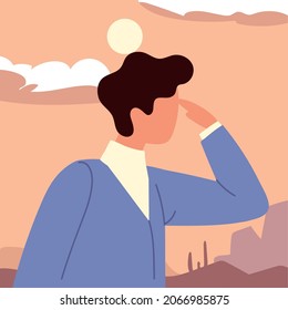 man looking far away design
