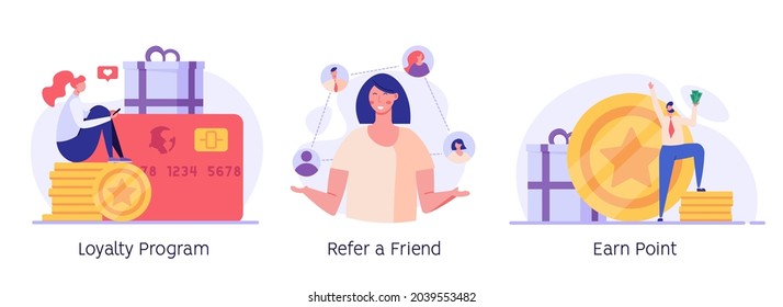 Man looking for great deals, gets bonuses and cashback. Concept of discount, customer service, online shopping, earn point, loyalty program, refer a friend. Vector illustration in flat design