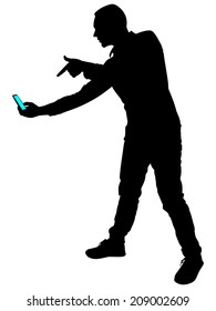 Man looking at his cellphone, vector 