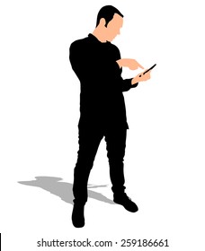 Man looking at his cellphone, vector 